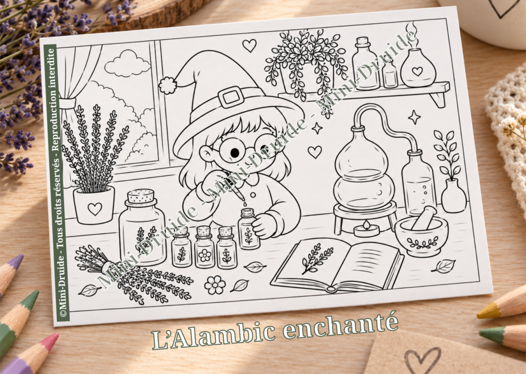 Carte postale à colorier - Mini-Druide et l'alambic enchanté