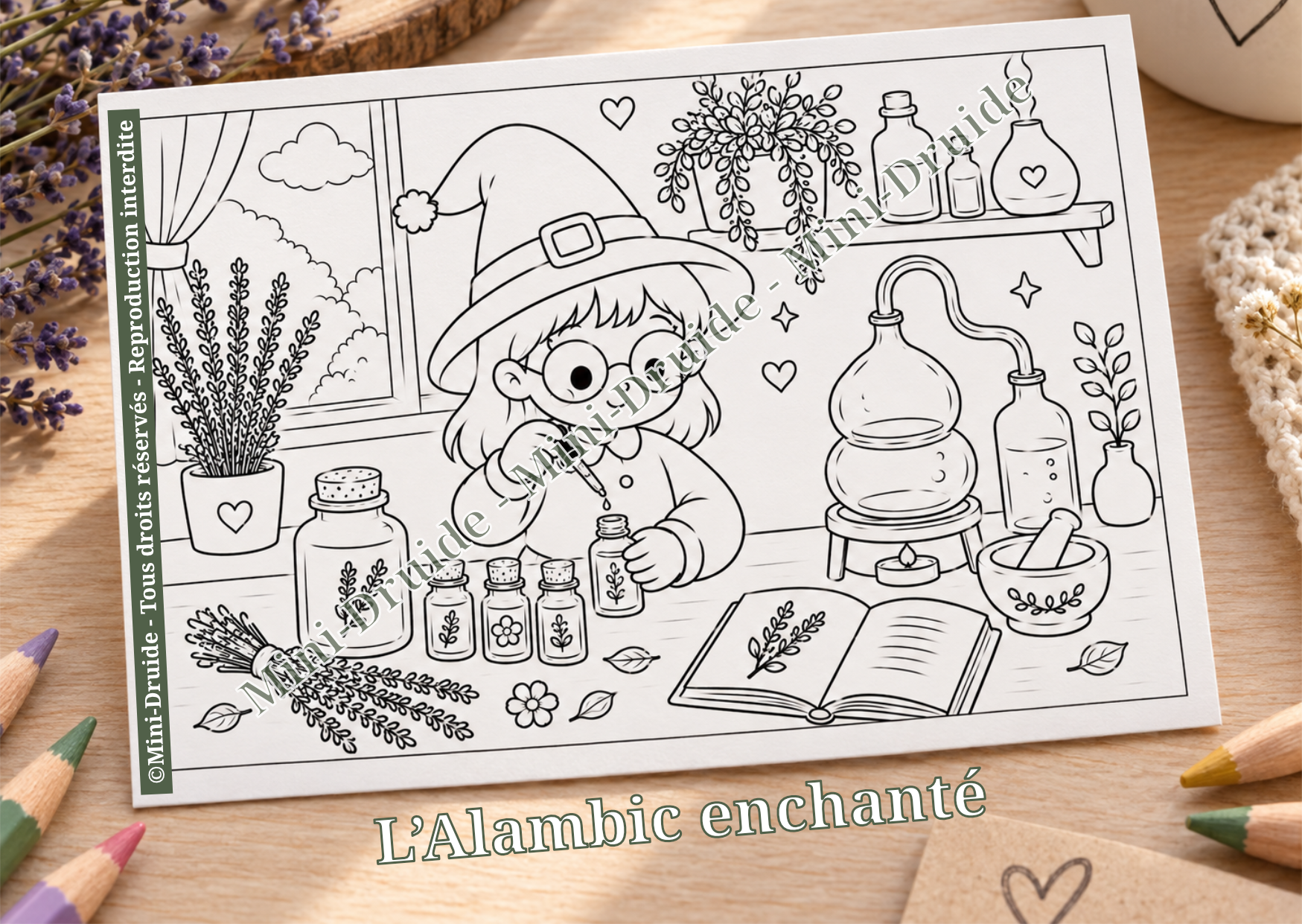 Carte postale à colorier - Mini-Druide et l'alambic enchanté