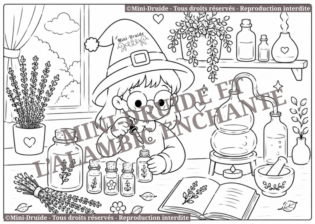 Carte postale à colorier - Mini-Druide et l'alambic enchanté