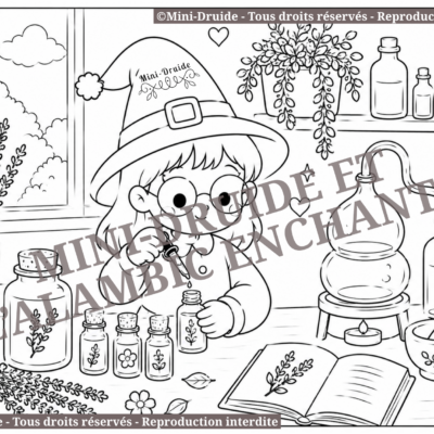 Carte postale à colorier - Mini-Druide et l'alambic enchanté