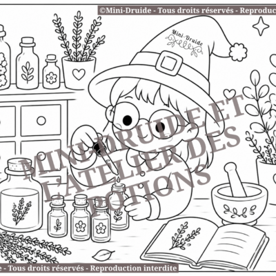 Carte postale à colorier - Mini-Druide et l'atelier des potions